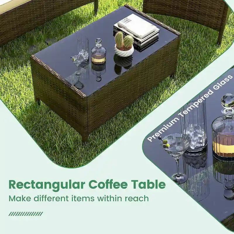 Costway Set di 4 Mobili da Giardino con Cuscini Lavabili e Vetro Temperato - Vedi Dettagli