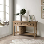 Tavolo Consolle Rustico in Pino Massiccio per Ingresso, Bianco Decapato / Marrone Antico / Grigio Decapato / Non Verniciato, 3 Cassetti