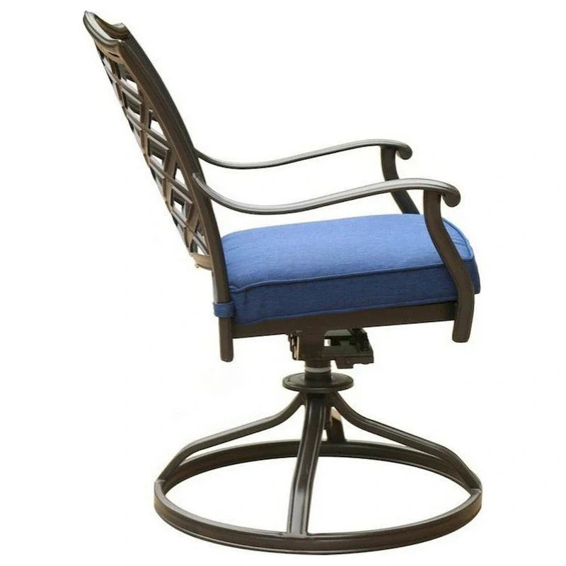 Sedia da pranzo girevole da esterno Wynn da 25 pollici moderna con cuscino, set da 2, blu