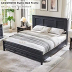 Struttura Letto Matrimoniale King Size in Legno Stile Rustico con Testiera, Base a Piattaforma