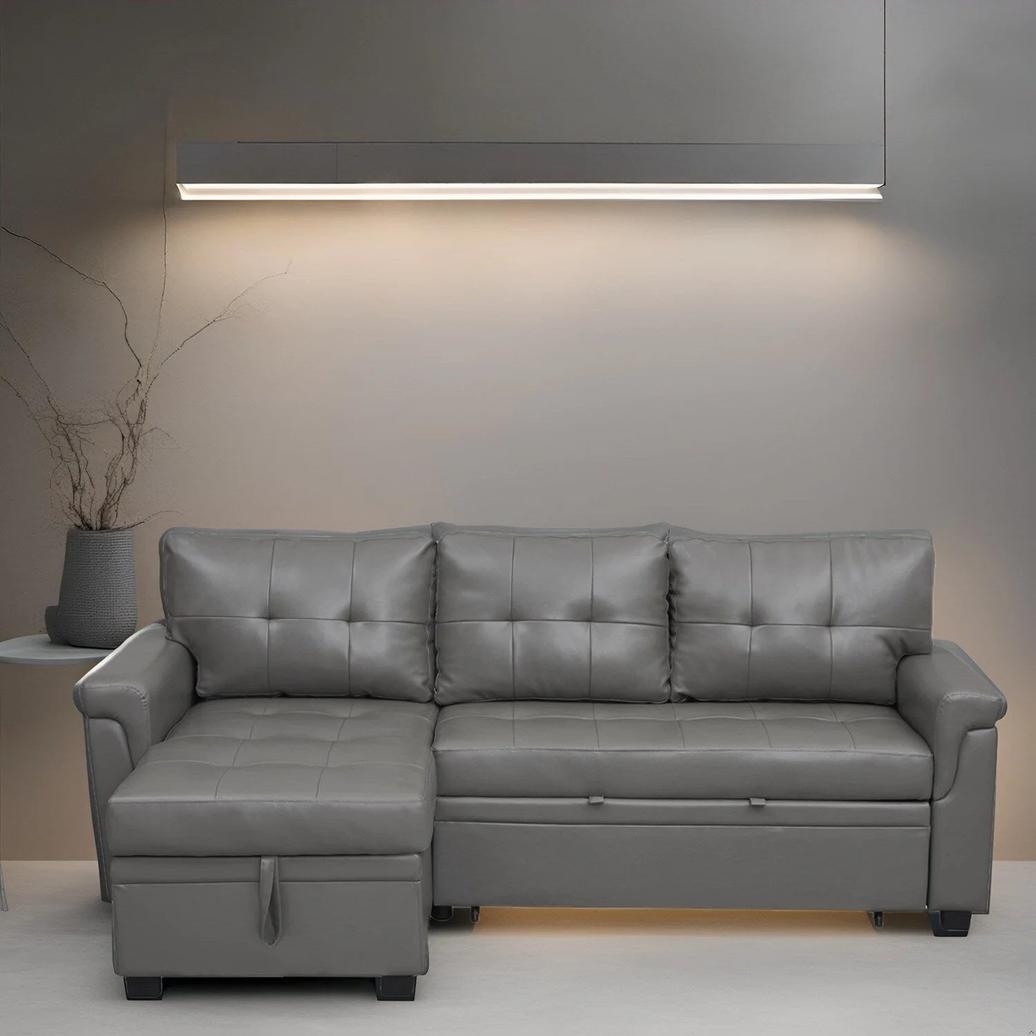 Reversible Sectional Sofa with Pull-Out Sleeper Bed, Hidden Storage Chaise, Durable Legs,