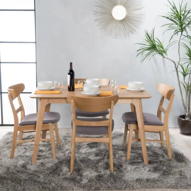 Set da pranzo rettangolare a 5 pezzi in legno di Idalia Fabric and Rubberwood di Christopher Knight Home