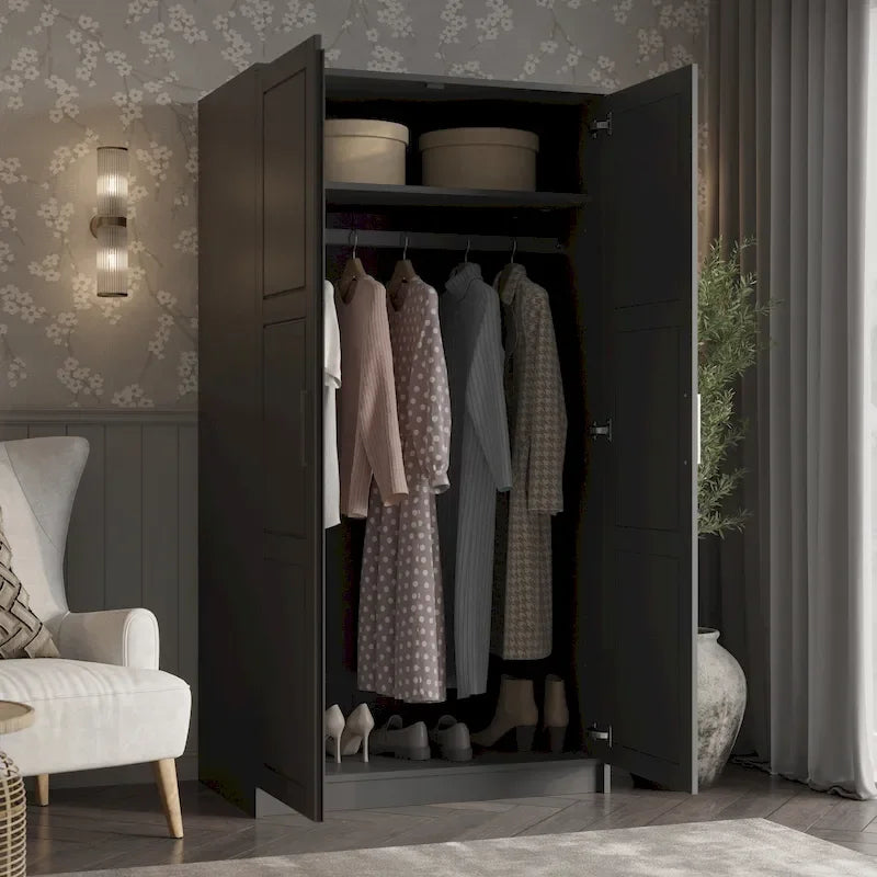 Palace Imports 100% Solid Wood 2-Door Urban Wardrobe Armoire with Solid and Mirrored Doors