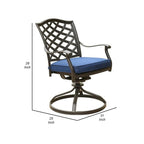 Sedia da pranzo girevole da esterno Wynn da 25 pollici moderna con cuscino, set da 2, blu