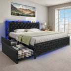 Moasis Letto Matrimoniale Queen Size con Struttura in PU e LED, Imbottito, con Piattaforma