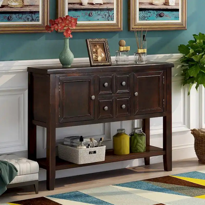 Credenza/Mobile Buffet in Stile Retrò, Tavolino Consolle in Legno con Ripiano Inferiore, Facile da Montare, per Soggiorno, Cucina, Ingresso