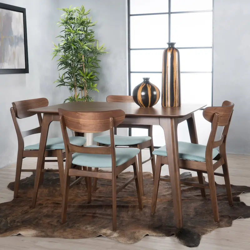 Set da pranzo rettangolare a 5 pezzi in legno di Idalia Fabric and Rubberwood di Christopher Knight Home