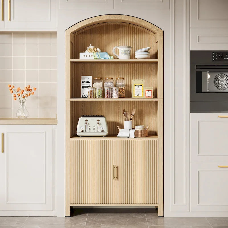 71  Dispensa da Cucina Alta Ad Arco con Ante - Legno Naturale
