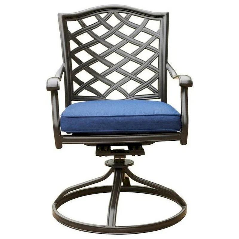 Sedia da pranzo girevole da esterno Wynn da 25 pollici moderna con cuscino, set da 2, blu