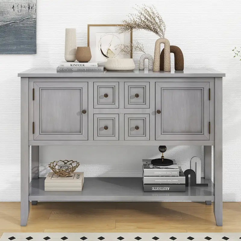 Credenza/Mobile Buffet in Stile Retrò, Tavolino Consolle in Legno con Ripiano Inferiore, Facile da Montare, per Soggiorno, Cucina, Ingresso