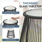 Set da Bistrot da Esterno in Rattan da 3 Pezzi, Set di Mobili da Giardino con Tavolo in Vetro e 2 Ampie Poltrone, Cuscini Inclusi