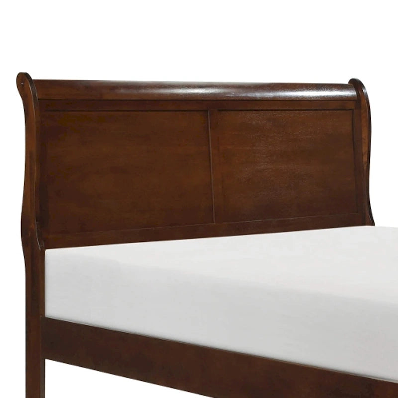 Letto a slitta matrimoniale Gage Traditional, struttura in legno, ricca finitura marrone ciliegio