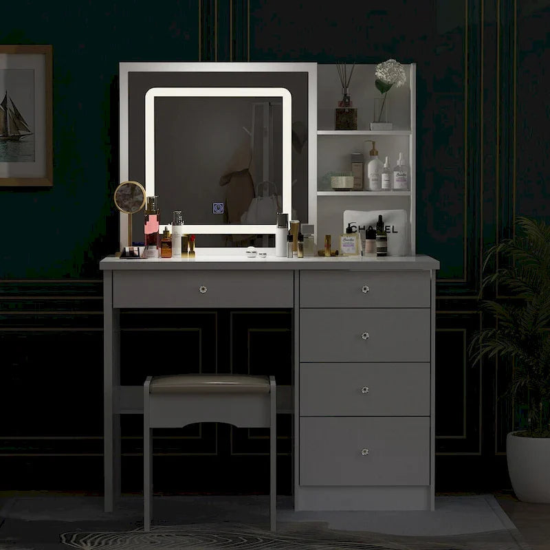 Timechee 39.4Wide Makeup Vanity Set with Stool and Touching Light Mirror - 39.4W