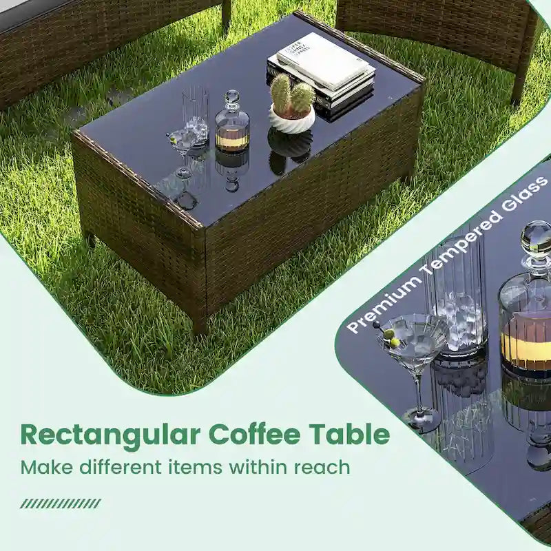 Costway Set di 4 Mobili da Giardino con Cuscini Lavabili e Vetro Temperato - Vedi Dettagli