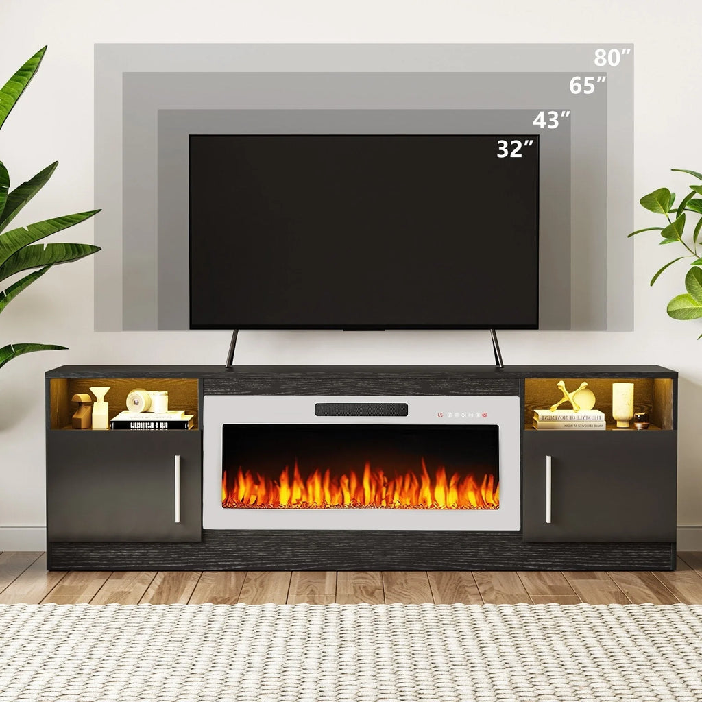 Mobile TV Bossin 70" con caminetto elettrico 36", Mobile TV per televisori fino a 80", 16 colori LED/Centro di intrattenimento