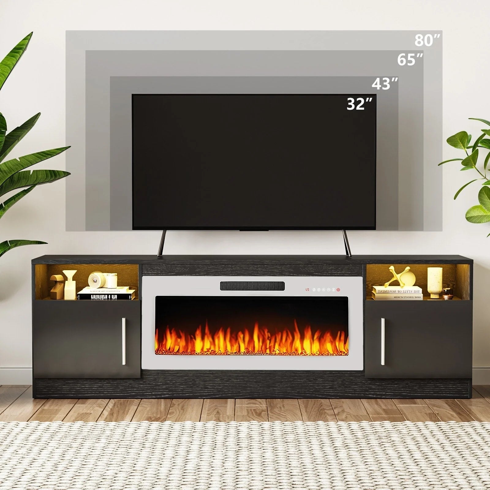 Mobile TV Bossin 70" con caminetto elettrico 36", Mobile TV per televisori fino a 80", 16 colori LED/Centro di intrattenimento