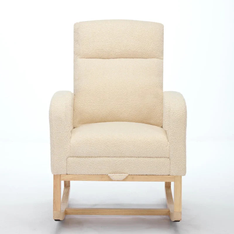 Modern 29.5 High Back Upholstered Rocking Chair with Solid Wood Legs and Adjustable Footrest