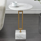 Tavolino d'appoggio/laterale Geometrico in marmo con base rettangolare in metallo dorato - Bianco - Roche River Decor