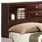 Letto a pannelli queen size con libreria e cassetti, marrone
