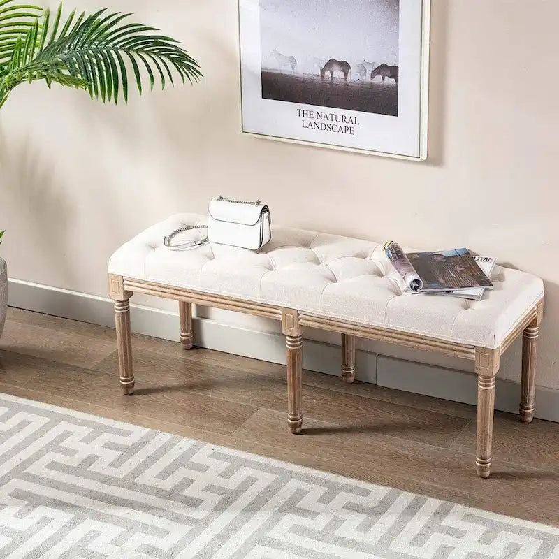 Panca/Poggiapiedi Rettangolare Trapuntata Extra Lunga 48 - Beige