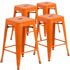 Set di 4 Sgabelli in Metallo Senza Schienale da 61 cm per Interni/Esterni, con Seduta Quadrata