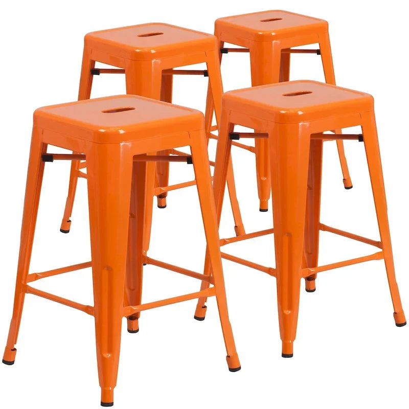 Set di 4 Sgabelli in Metallo Senza Schienale da 61 cm per Interni/Esterni, con Seduta Quadrata