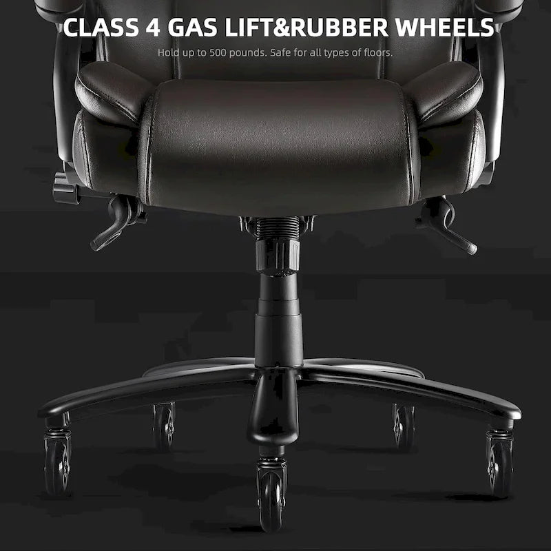 Sedia da Ufficio Direzionale Bossin Extra Large, 500 libbre, Ergonomica con Supporto Lombare Regolabile, Schienale Alto in Pelle PU, per Computer