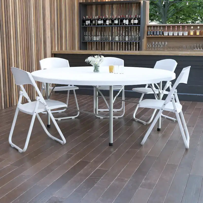 Tavolo Pieghevole da Evento Tondo in Plastica Bi-Fold da 1,80 m con Maniglia