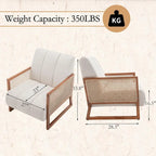 Poltroncine in Rattan, Sedia in Rattan Naturale Imbottita Poltrona in Lino Mid-Century Modern Side Chair per Soggiorno Camera da Letto