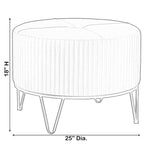 Round Velvet Ottoman Stool Raised with Hairpin Gold Base