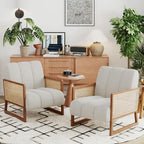 Poltroncine in Rattan, Sedia in Rattan Naturale Imbottita Poltrona in Lino Mid-Century Modern Side Chair per Soggiorno Camera da Letto