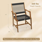 Gymax Patio 4PCS Acacia Wood Dining Chairs All-Weather Rope Woven