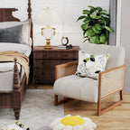 Poltroncine in Rattan, Sedia in Rattan Naturale Imbottita Poltrona in Lino Mid-Century Modern Side Chair per Soggiorno Camera da Letto