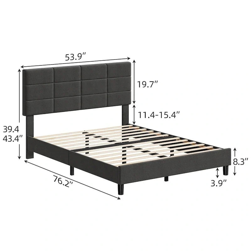Struttura letto imbottita in lino con supporto a doghe in legno