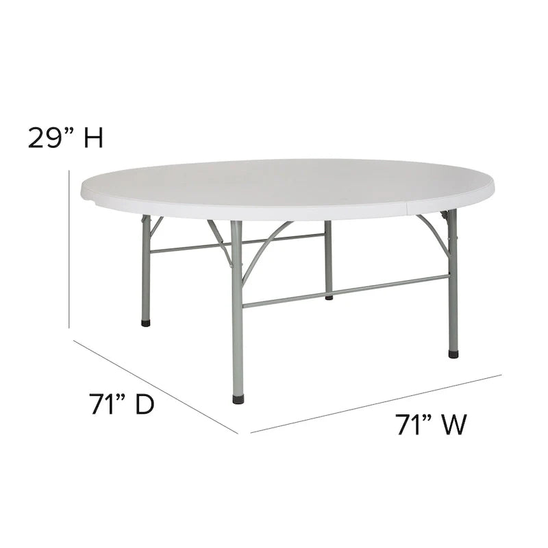 Tavolo Pieghevole da Evento Tondo in Plastica Bi-Fold da 1,80 m con Maniglia