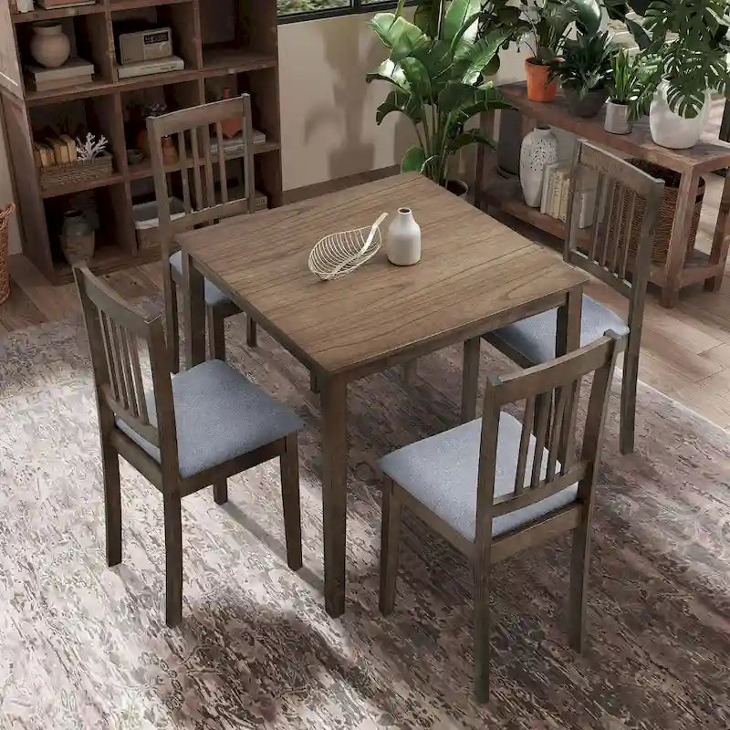 Set Tavolo e Sedie per Colazione in Cucina, Tavolo da Pranzo Quadrato in Legno, Tavolo da Pranzo Casuale con 4 Sedie Imbottite