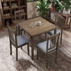 Set Tavolo e Sedie per Colazione in Cucina, Tavolo da Pranzo Quadrato in Legno, Tavolo da Pranzo Casuale con 4 Sedie Imbottite