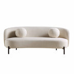 3-Seater Curved Sofa with Ball Cushions, Beige Linen Blend
