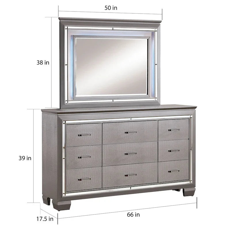 Cassettiera e Specchio 2 pezzi con 9 cassetti in Legno Contemporaneo Ruff Crocodile di Furniture of America