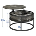 Moasis Farmhouse Lift Top Round Coffee Table with Hidden Storage and Shelf