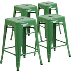 Set di 4 Sgabelli in Metallo Senza Schienale da 61 cm per Interni/Esterni, con Seduta Quadrata