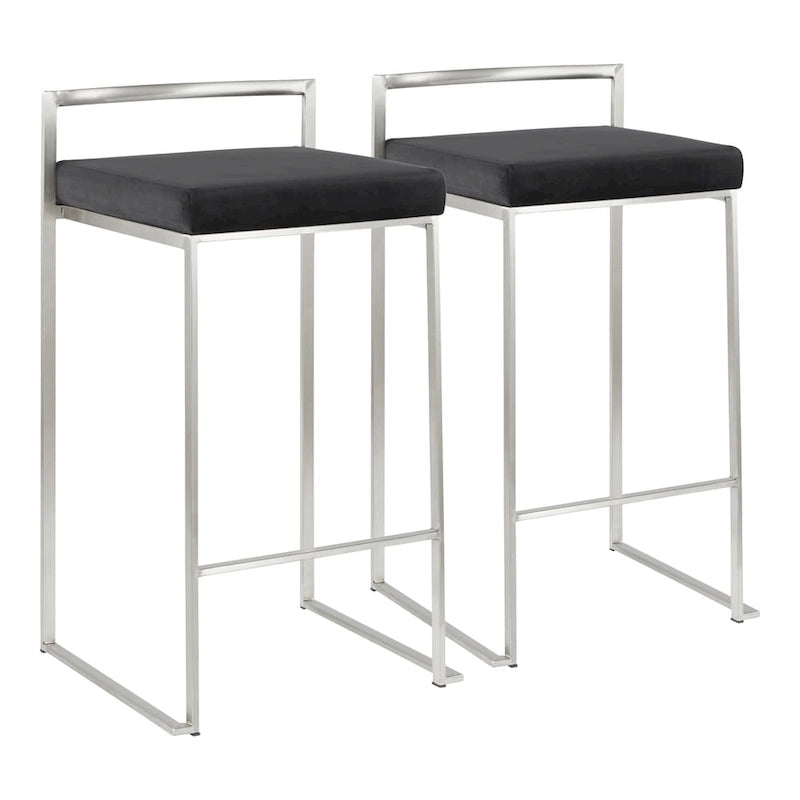 Sgabello da bancone impilabile in acciaio inossidabile completamente saldato Silver Orchid Forrest (set di 2)