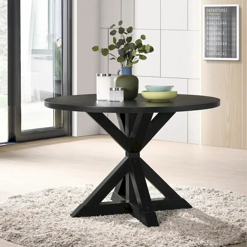 Set da pranzo da 5 pezzi, set di mobili da cucina in legno, tavolo rotondo con base a piedistallo incrociato e 4 sedie trapuntate