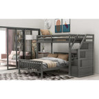 Twin Over Full Wood Loft Bed with Staircase,High Guardrails and Ladder