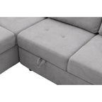 Divano sezionale a L a 5 posti con funzione letto, con pouf contenitore, vano contenitore nel bracciolo e ricarica USB per soggiorno, 84,75 pollici