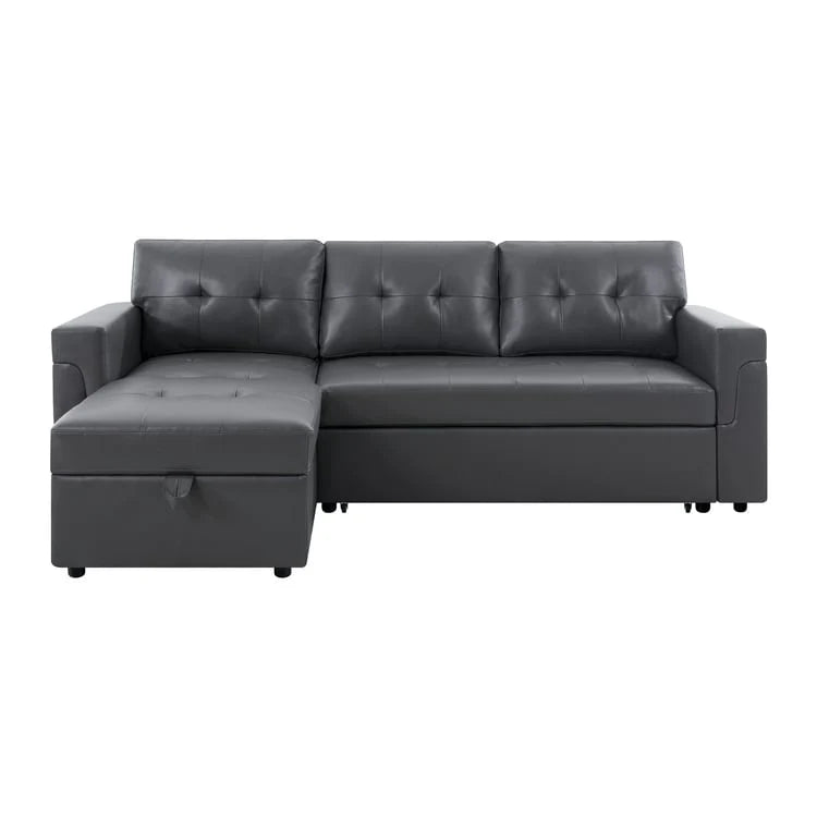 Divano componibile convertibile reversibile con letto estraibile, chaise longue con contenitore nascosto e gambe durevoli