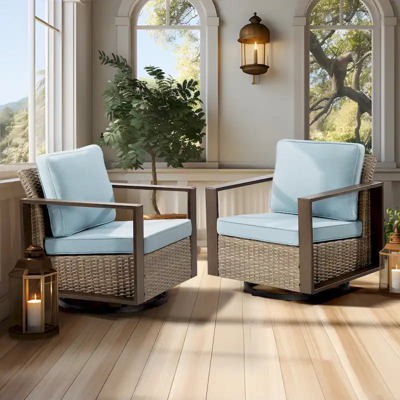 Cozywor 2-Piece Patio Wicker Outdoor Rocking Chair with Metal Frame and Cushions