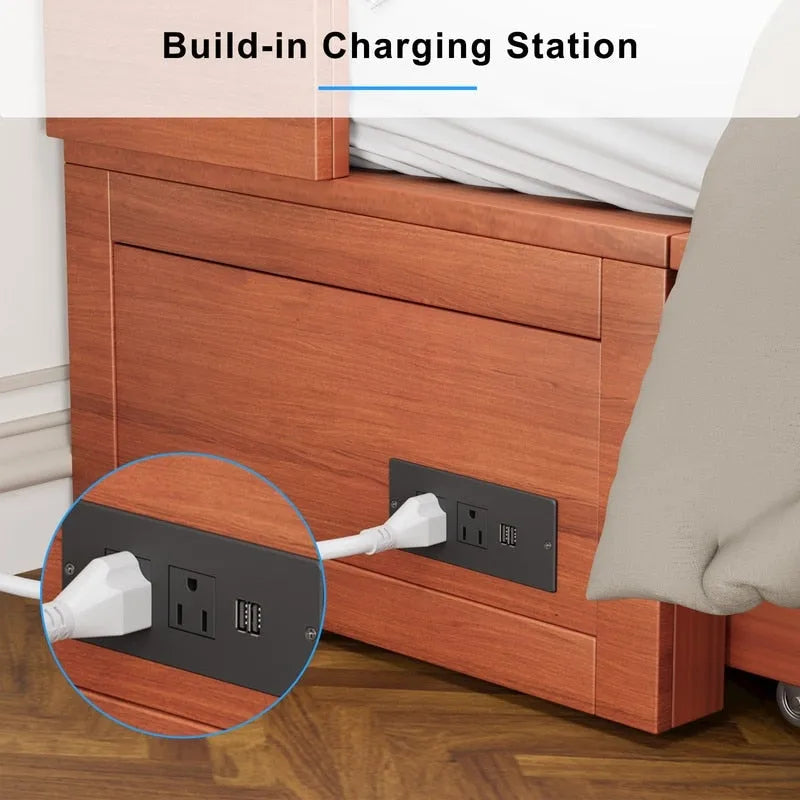 Mixoy Letto a scomparsa con materasso pieghevole, letto a cubo moderno con cassetto portaoggetti e stazione di ricarica USB