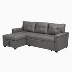 Divano componibile convertibile reversibile con letto estraibile, chaise longue con contenitore nascosto e gambe durevoli