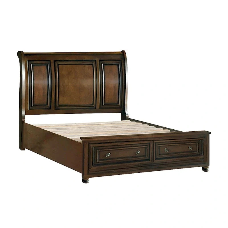 Set Camera Matrimoniale 5pz Classico Finitura Ciliegio Scuro Letto Contenitore con Pedana